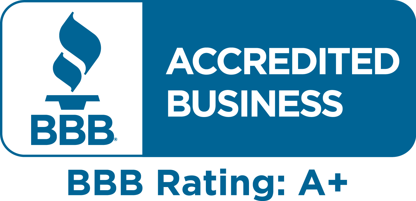 BBB stamp of approval, reads: BBB Accredited Business. BBB Rating: A+.