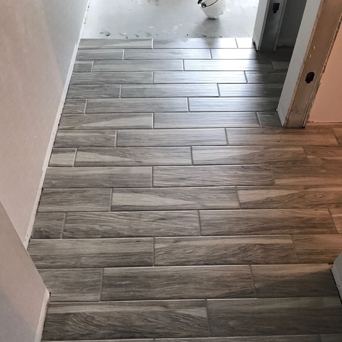 Grey faux-wood flooring